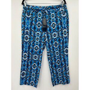 Jones New York Signature Tribal Print Crop Stretch Pant Blue Black Size 8 NEW
